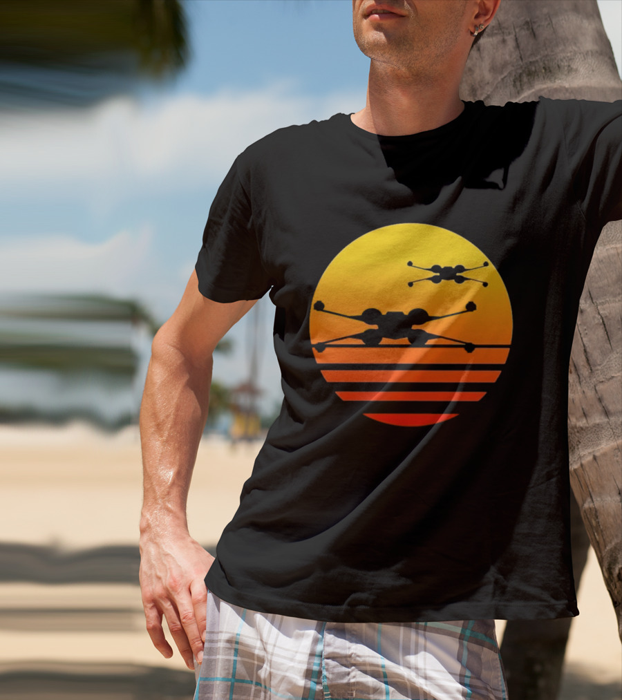 Ctrljoy X Wing Sunset Retro Sci Fi Aesthetic T-Shirt