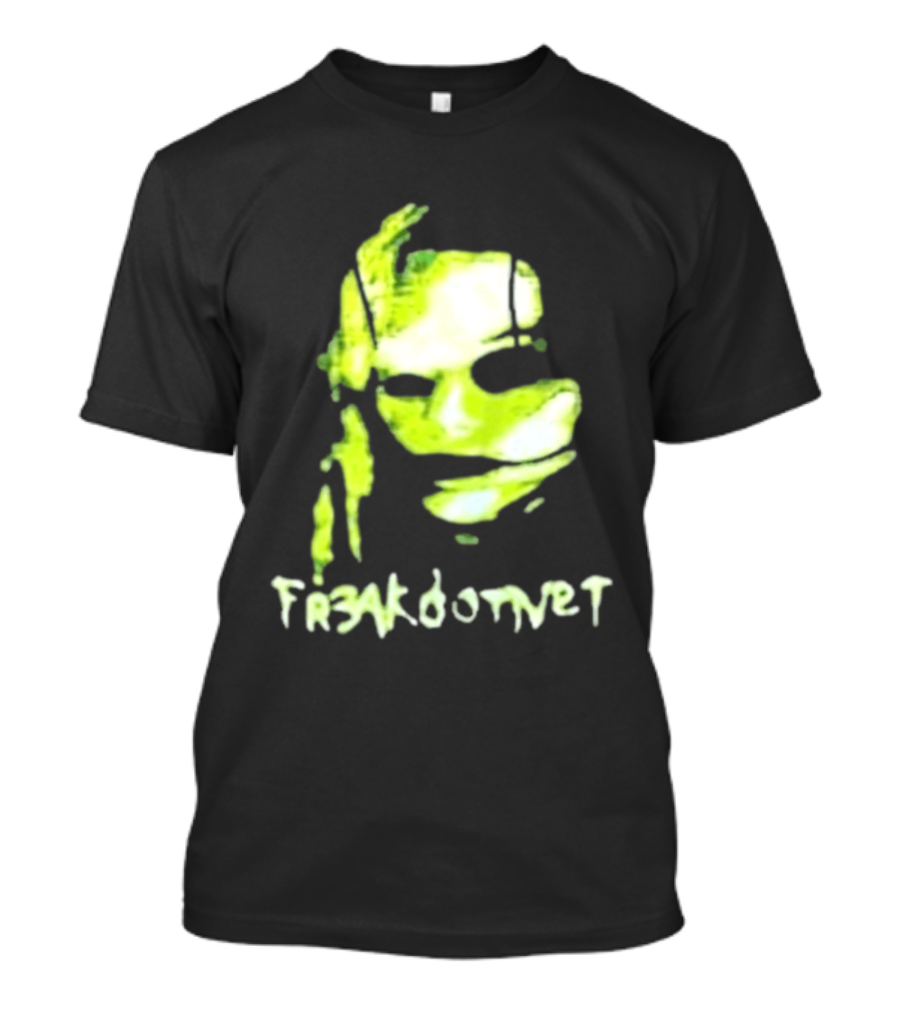 Fr3ak Fr3akdotnet Abstract Glitch Face Green Streaks T-Shirt