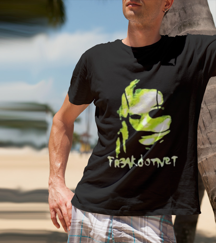 Fr3ak Fr3akdotnet Abstract Glitch Face Green Streaks T-Shirt