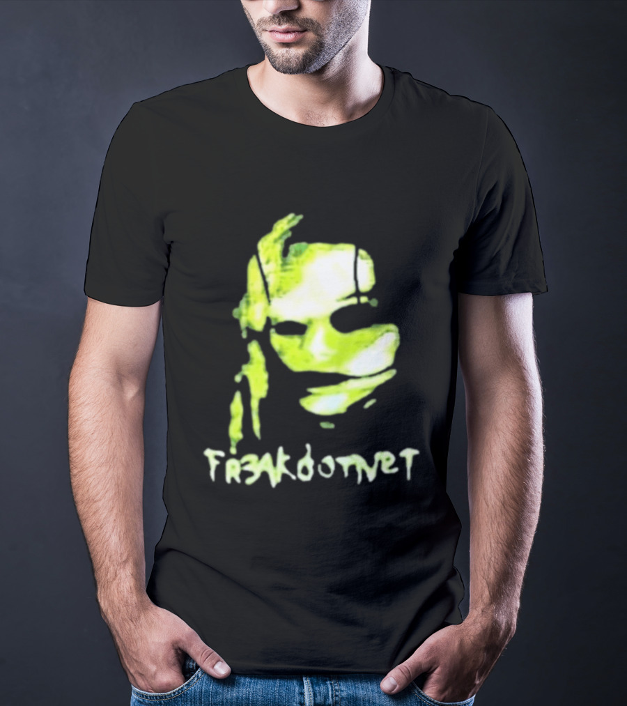 Fr3ak Fr3akdotnet Abstract Glitch Face Green Streaks T-Shirt