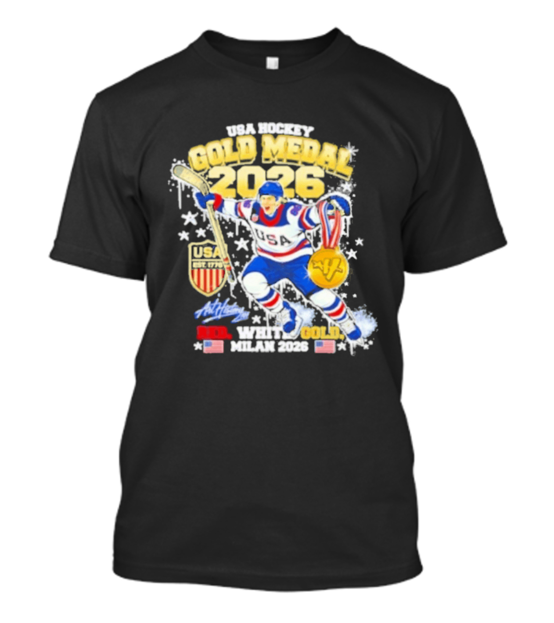 USA Hockey Gold Medal 2026 White Gold Milan 2026 USA T-Shirt