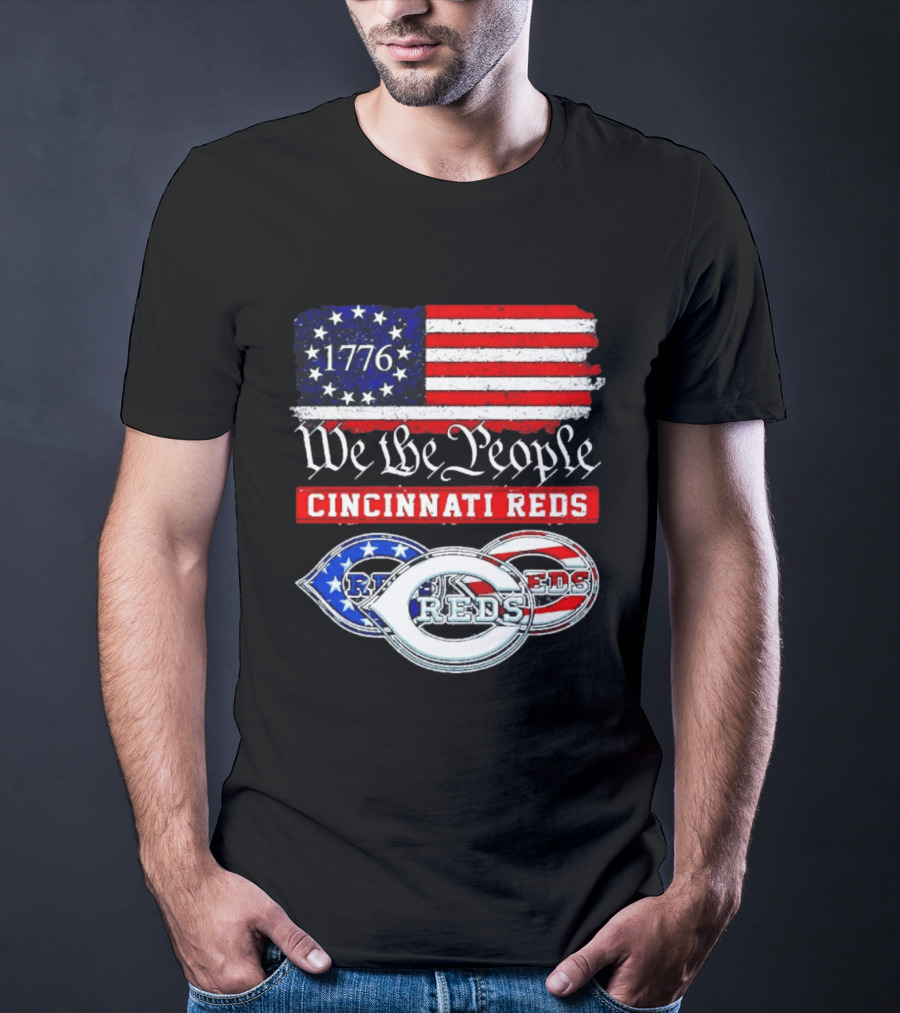 We The People 1776 Cincinnati Reds American Flag T-Shirt