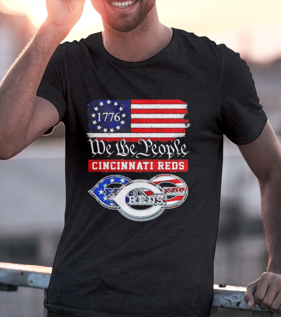 We The People 1776 Cincinnati Reds American Flag T-Shirt