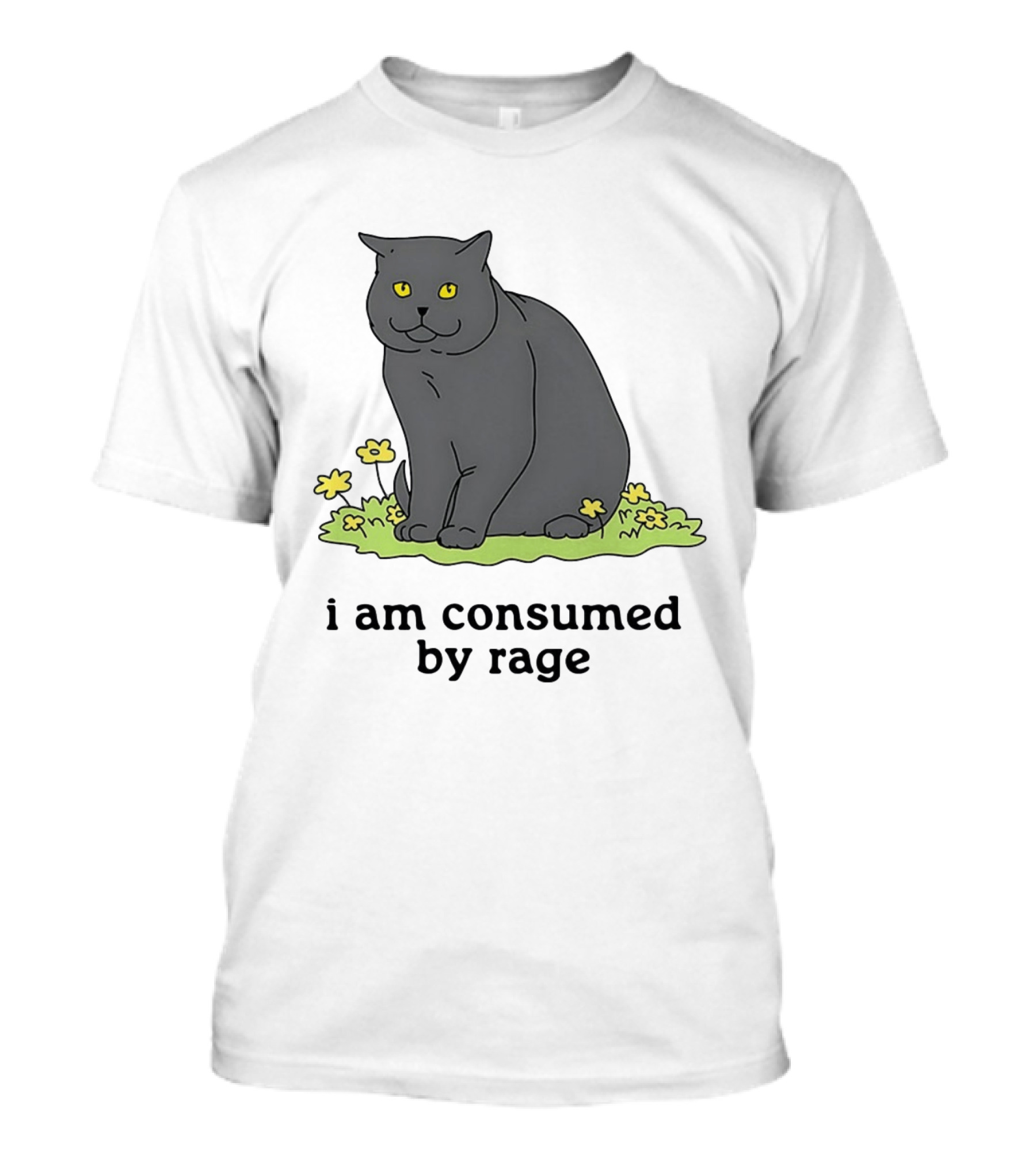Cat I Am Consumed By Rage Sitting With Yellow Flowers T-Shirt