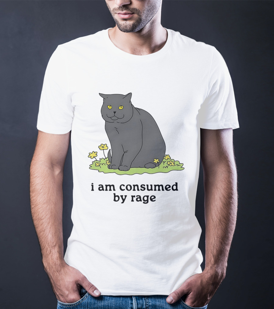 Cat I Am Consumed By Rage Sitting With Yellow Flowers T-Shirt