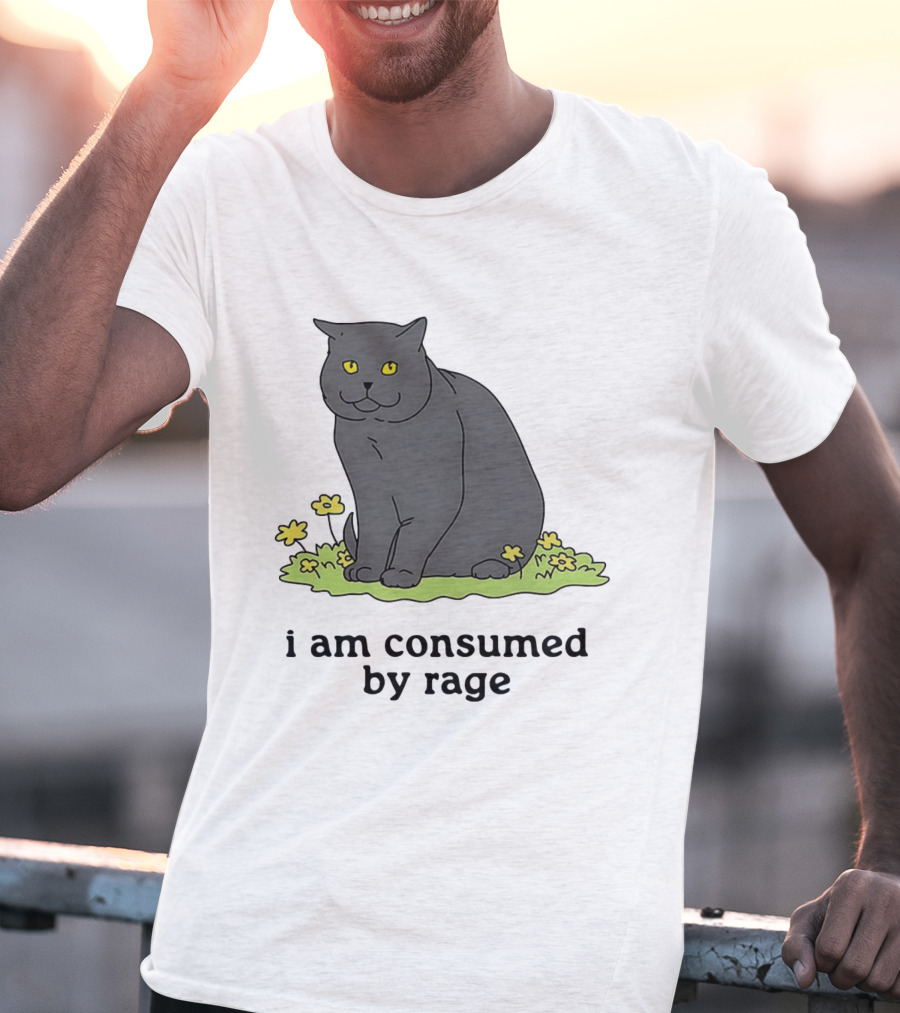 Cat I Am Consumed By Rage Sitting With Yellow Flowers T-Shirt