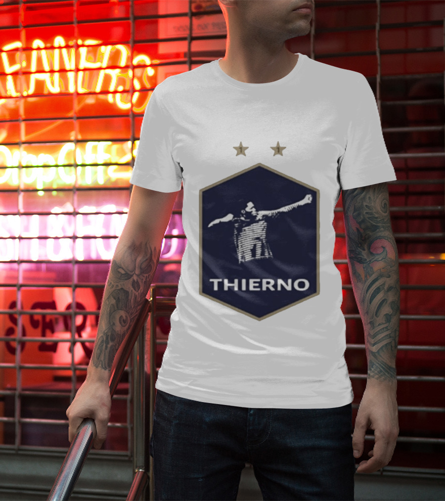 Thierno Barry Blue Hexagonal Emblem Soccer Celebration Stars T-Shirt