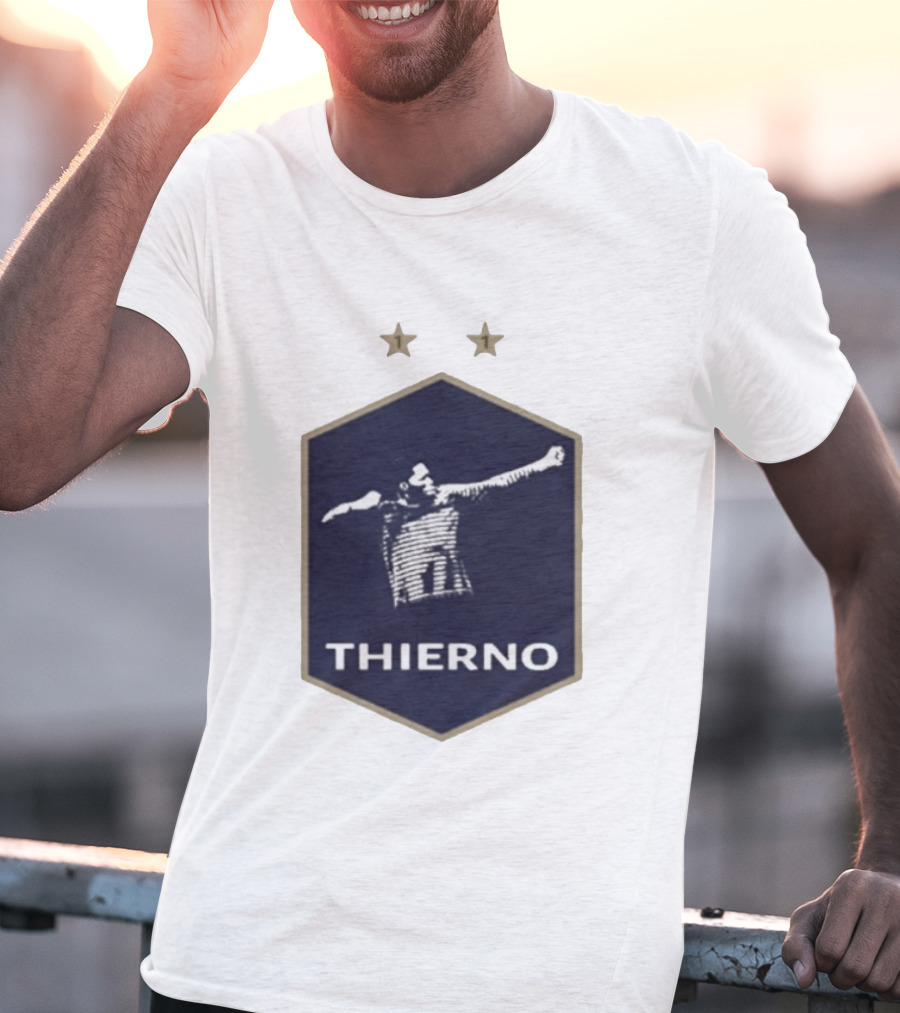 Thierno Barry Blue Hexagonal Emblem Soccer Celebration Stars T-Shirt