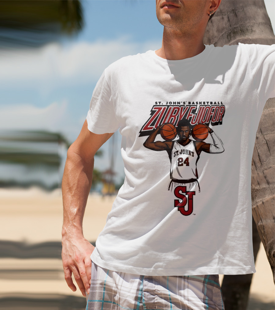 St. John's Basketball Zuby Ejiofor 24 Red Storm Pose SJ T-Shirt