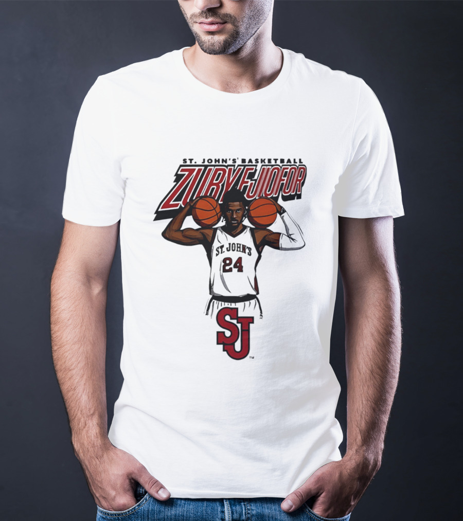 St. John's Basketball Zuby Ejiofor 24 Red Storm Pose SJ T-Shirt