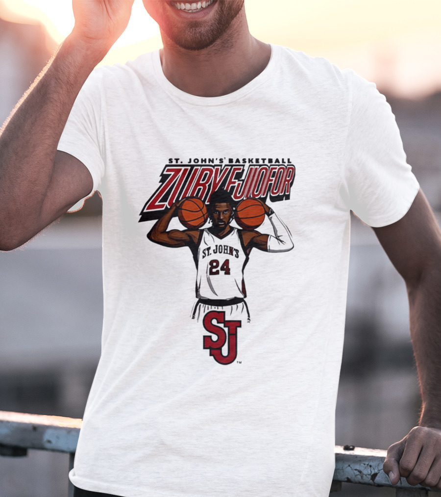 St. John's Basketball Zuby Ejiofor 24 Red Storm Pose SJ T-Shirt