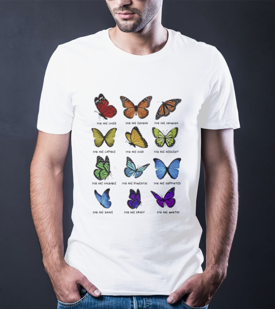 Charlotte Flair Butterfly Affirmations You Are Loved Brave Enough Capable Kind Resilient Valuable Powerful Supported Unique Smart Worthy T-Shirt