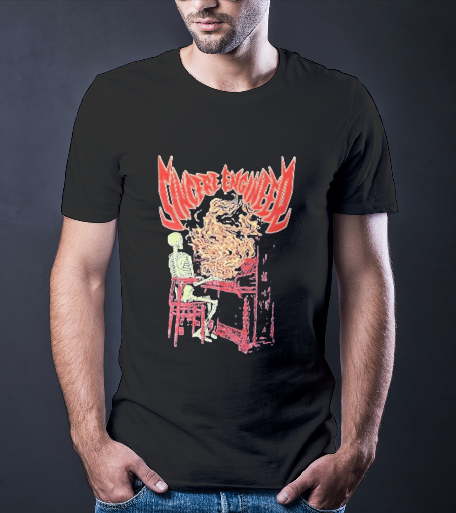 Sincere Engineer Skeleton With Flaming Piano T-Shirt