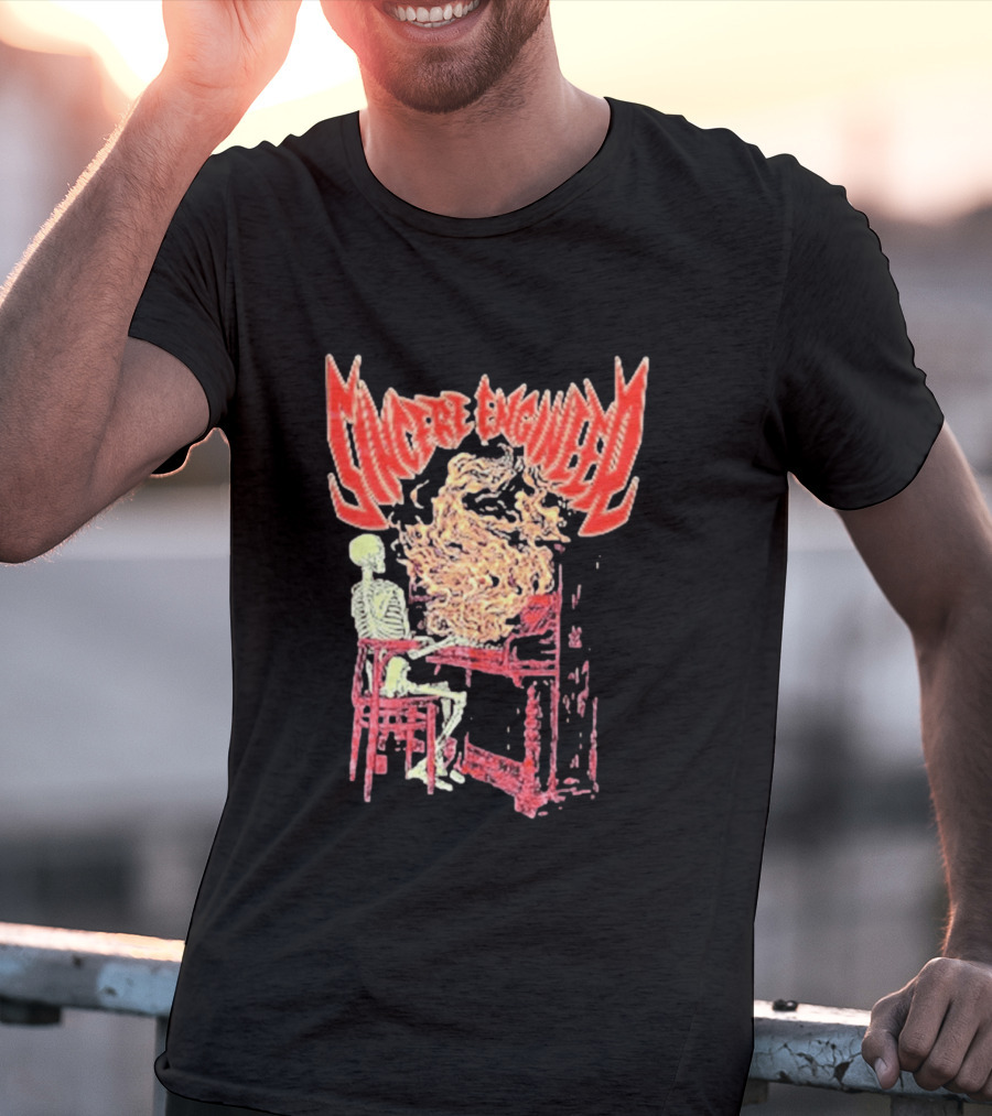 Sincere Engineer Skeleton With Flaming Piano T-Shirt