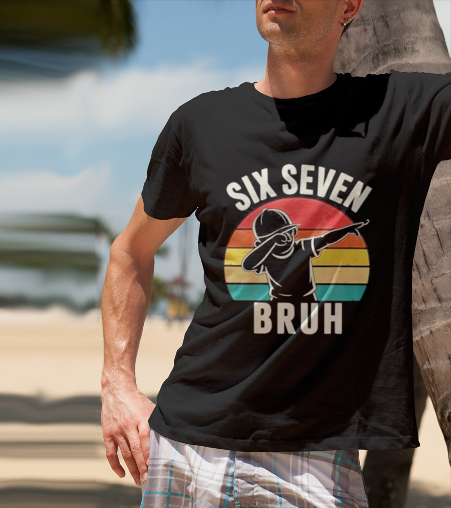 Six Seven Bruh Dabbing Retro Rainbow T-Shirt