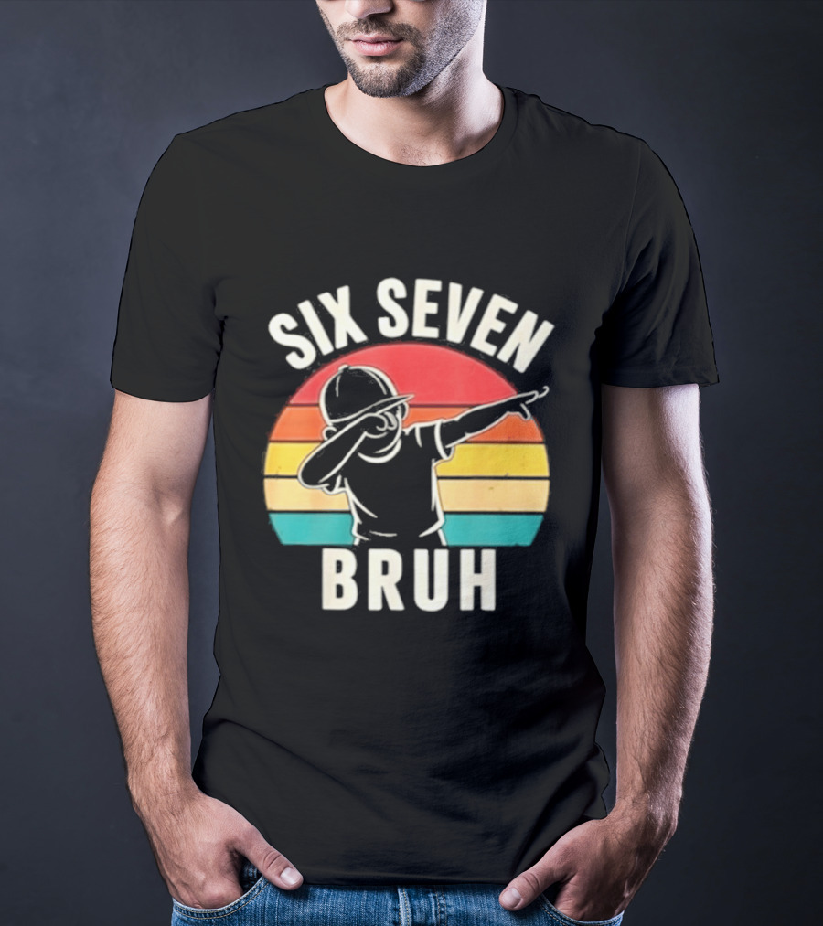 Six Seven Bruh Dabbing Retro Rainbow T-Shirt