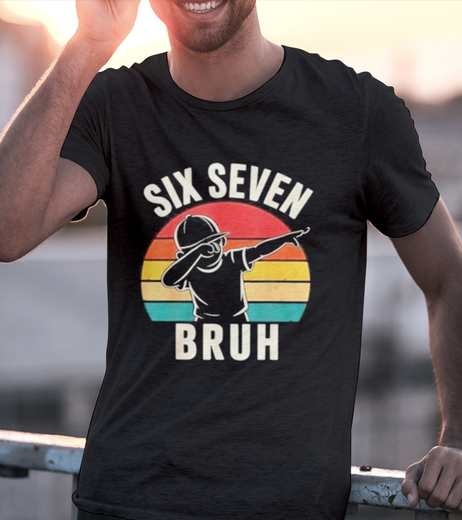 Six Seven Bruh Dabbing Retro Rainbow T-Shirt