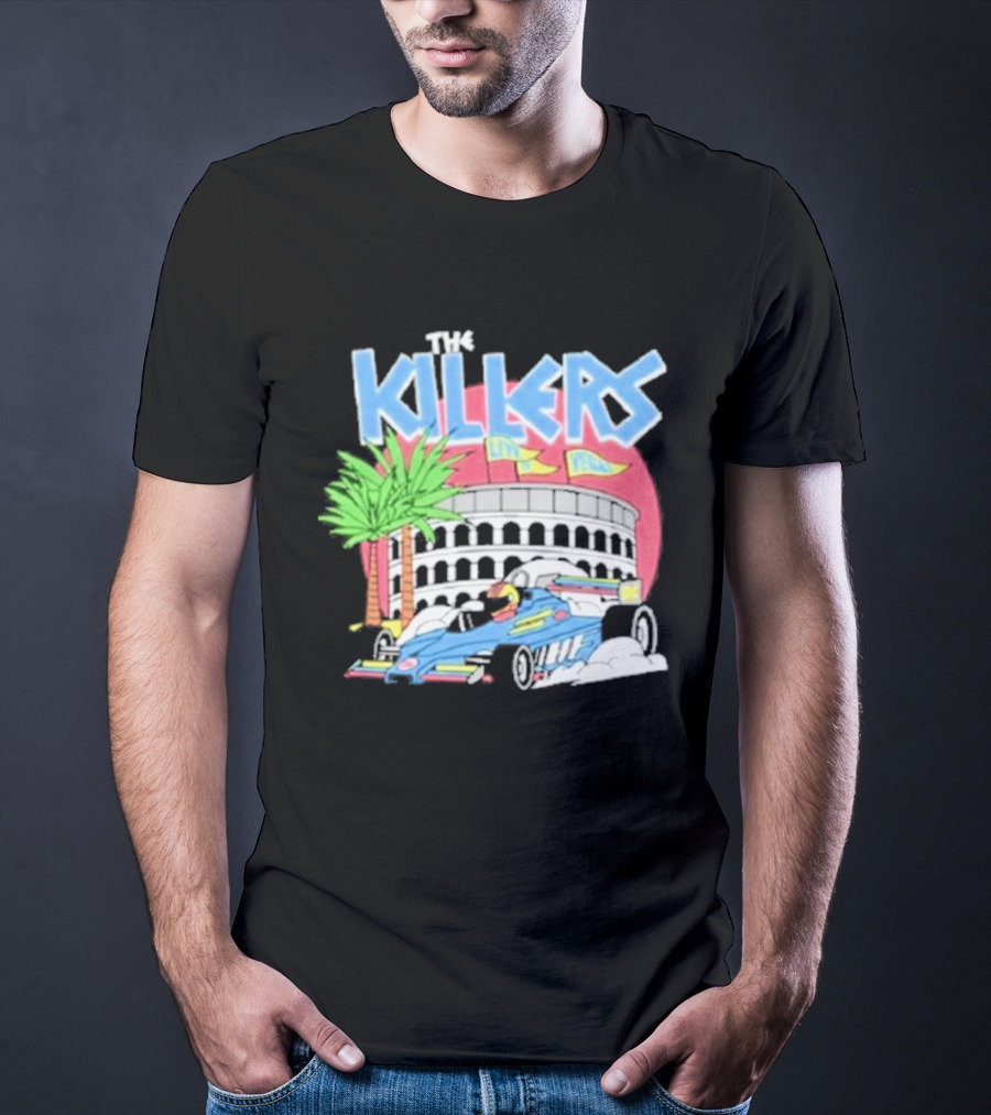 The Killers Hot Fuss Palm Trees Race Car Stadium Scene T-Shirt