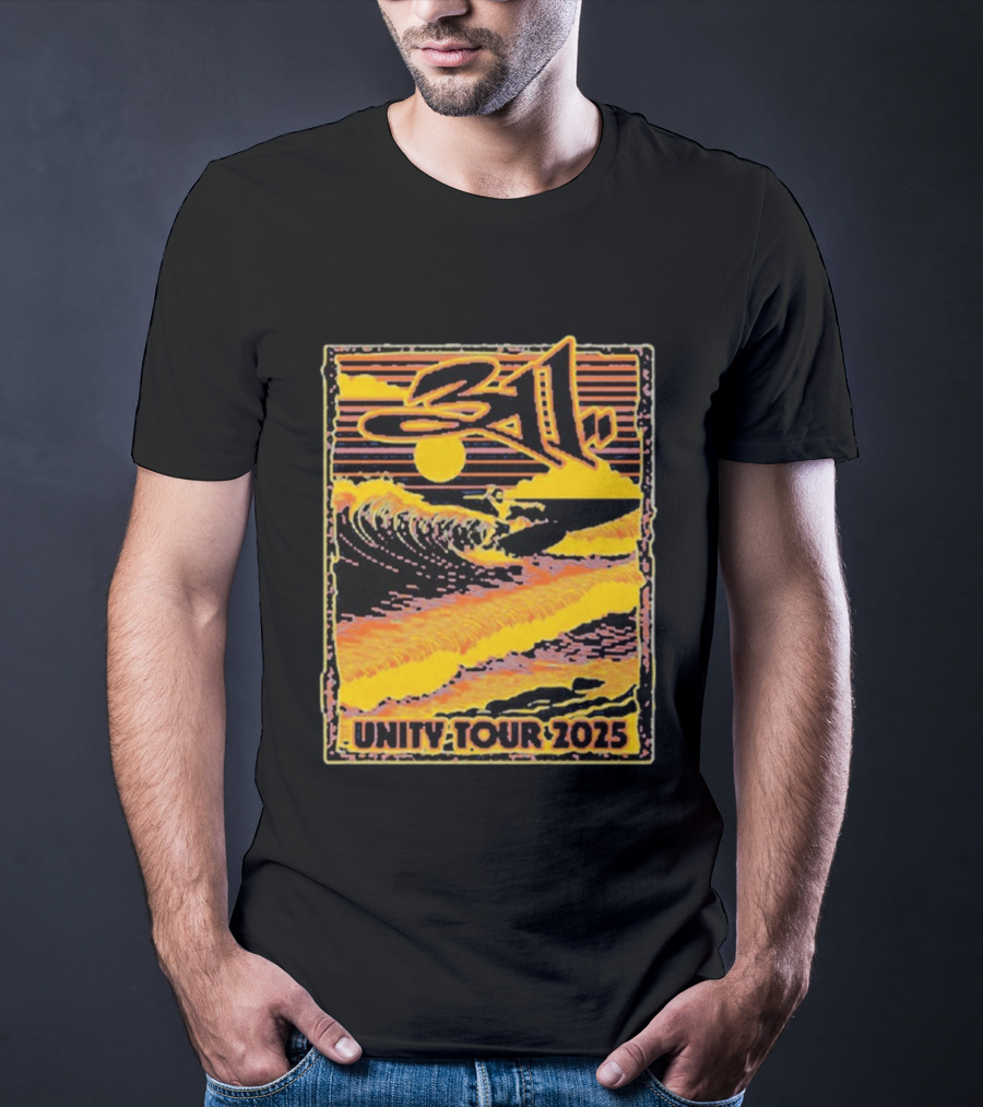 311 Unity Tour 2025 Surfer Wave Art With Sunset T-Shirt