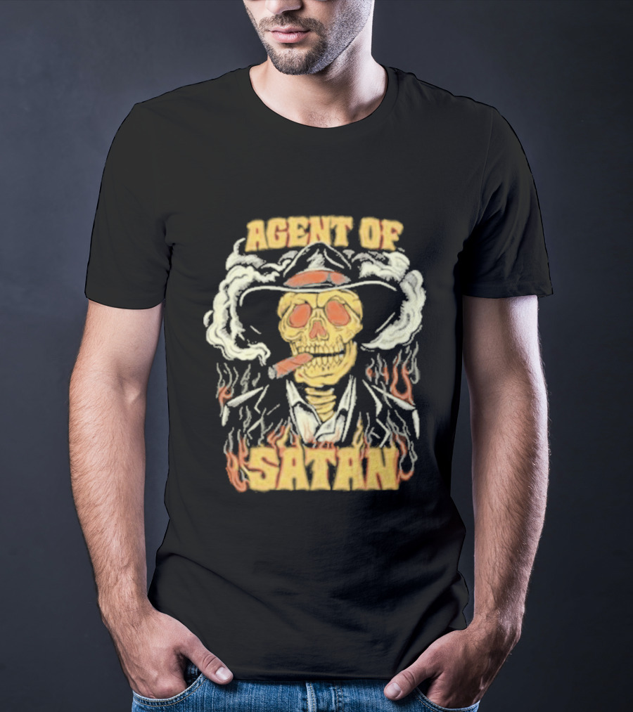 Agent Of Satan Flaming Skull With Cigar T-Shirt