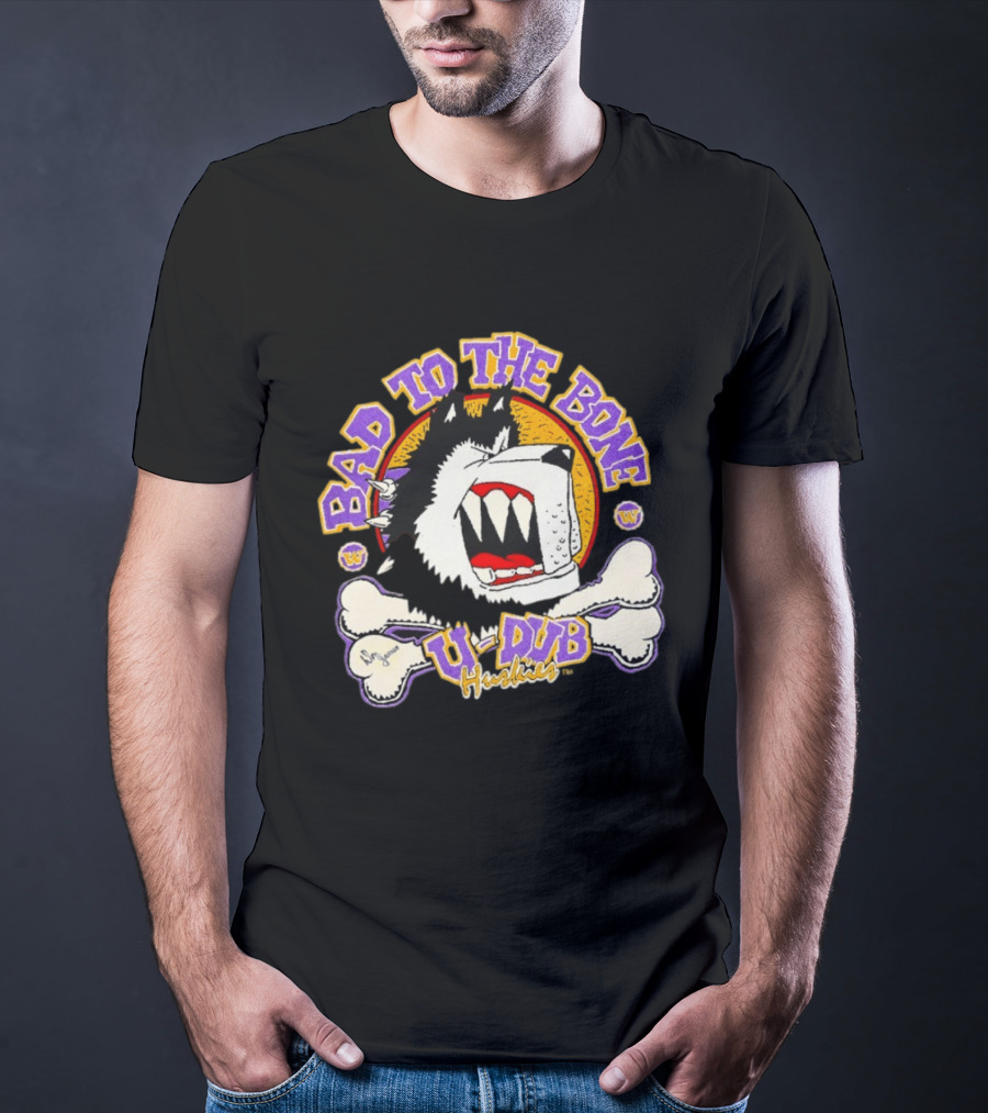 Bad To The Bone U Dub Washington Huskies Dog Bones 1991 T-Shirt