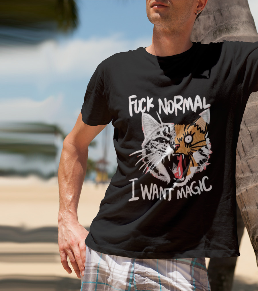 Fuck Normal I Want Magic Cat Cartoon T-Shirt