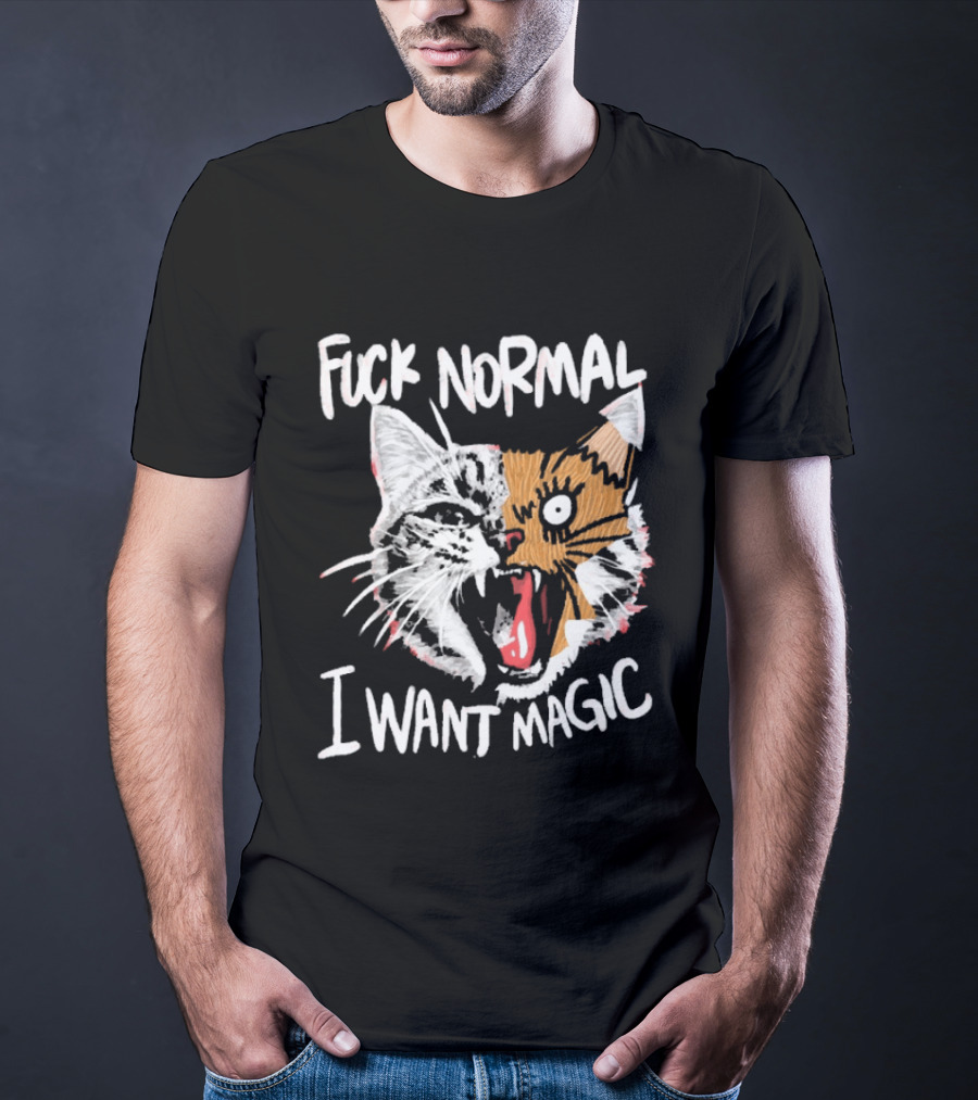 Fuck Normal I Want Magic Cat Cartoon T-Shirt