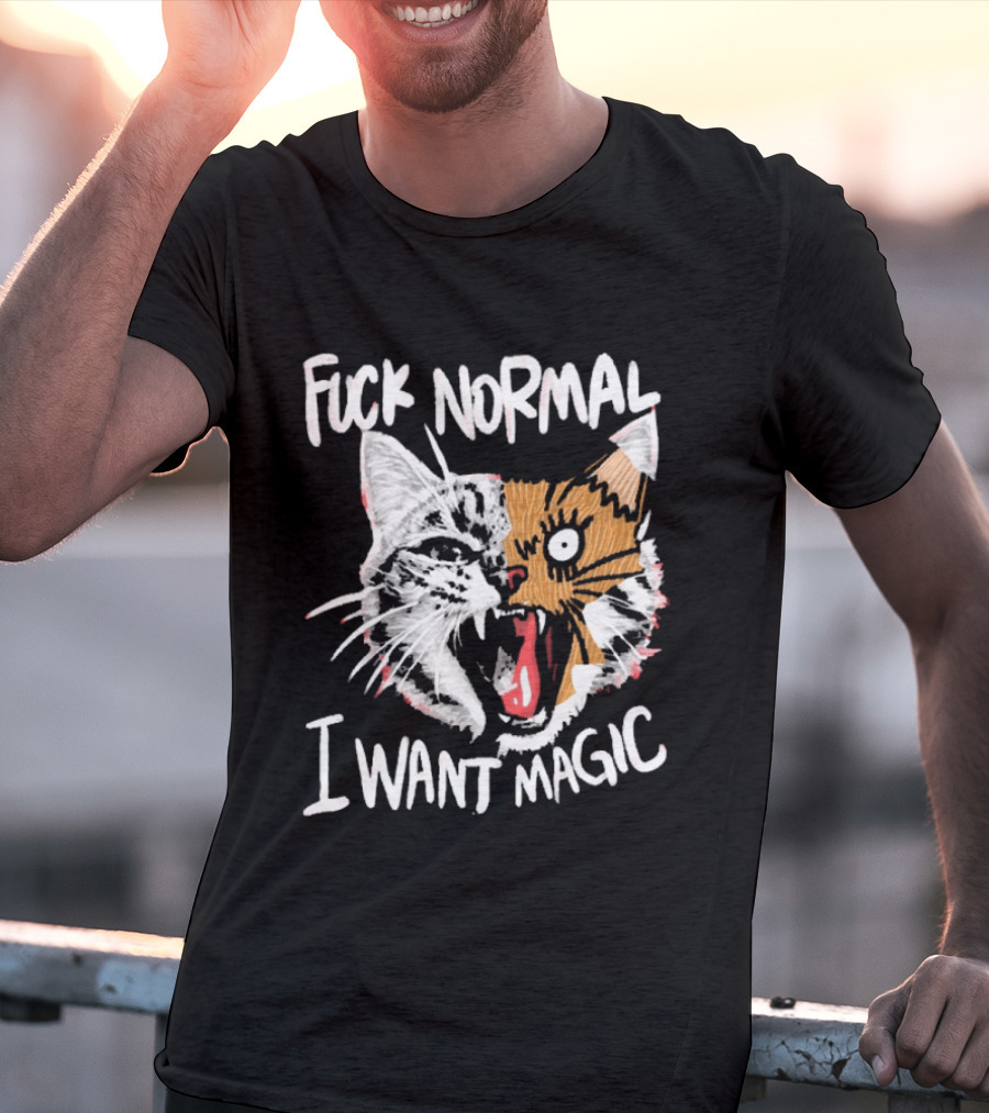 Fuck Normal I Want Magic Cat Cartoon T-Shirt