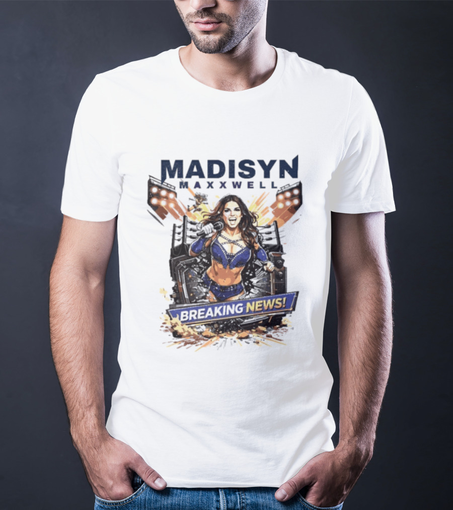 Madisyn Maxxwell Breaking News Dynamic Character Artwork Explosion T-Shirt