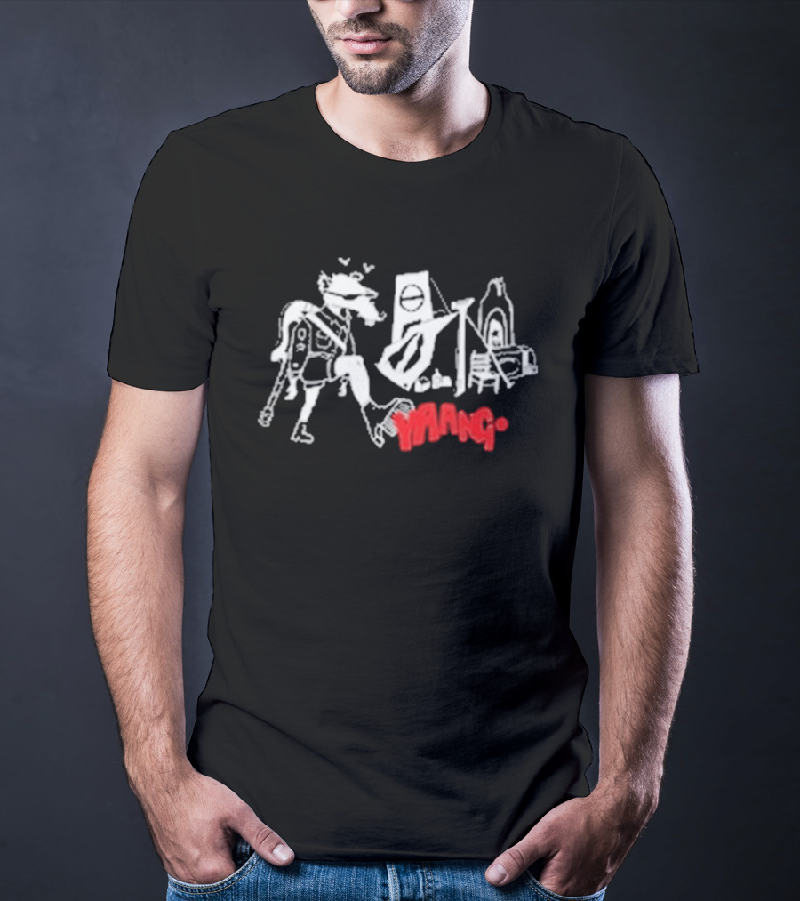 Yaang Johnny Long Legs Sketch Red Text And Abstract Figures T-Shirt