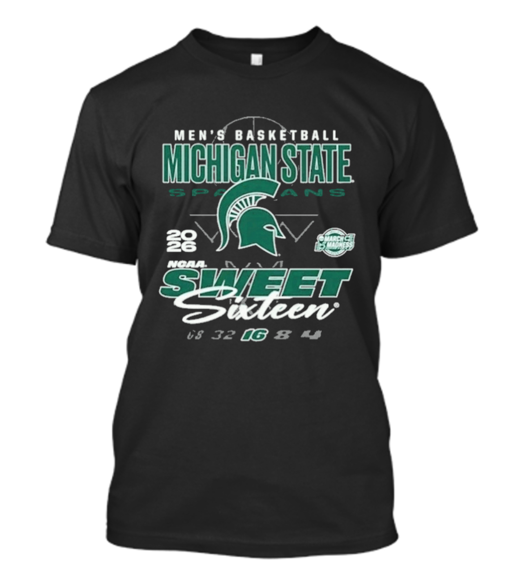 Michigan State Spartans Men's Basketball 2026 March Madness Sweet Sixteen 32 16 8 4 T-Shirt