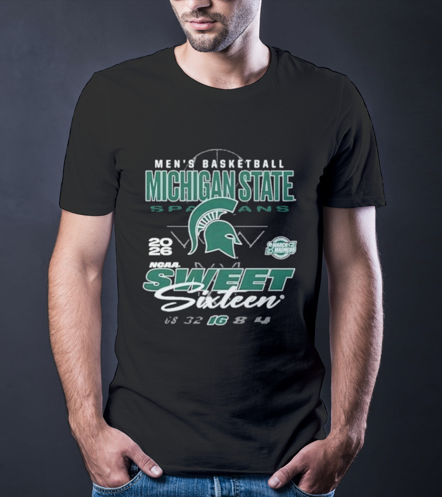 Michigan State Spartans Men's Basketball 2026 March Madness Sweet Sixteen 32 16 8 4 T-Shirt