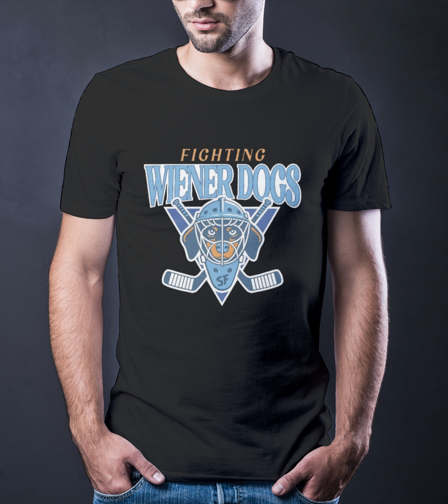 Fighting Wiener Dogs Hockey Mask SF Crossed Sticks T-Shirt