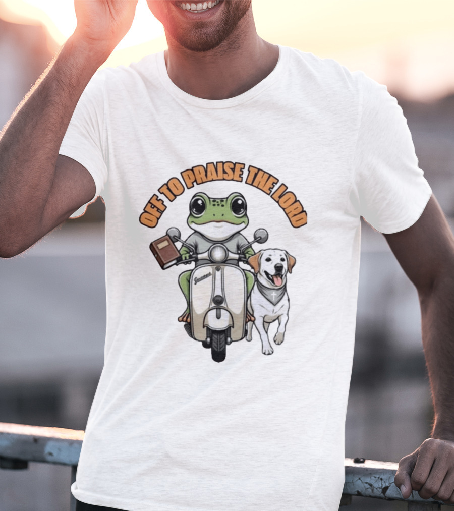 Off To Praise The Lord Frog Riding Scooter Labrador T-Shirt