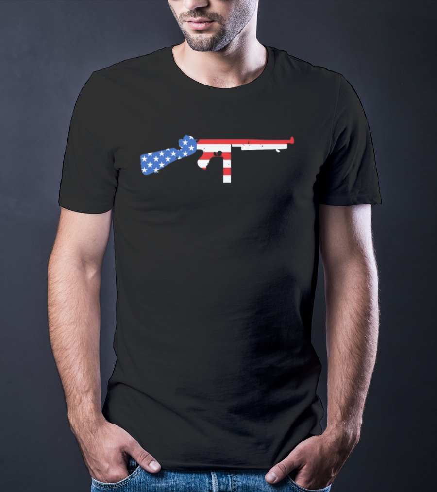 Thompson Gun American Flag Stars And Stripes T-Shirt