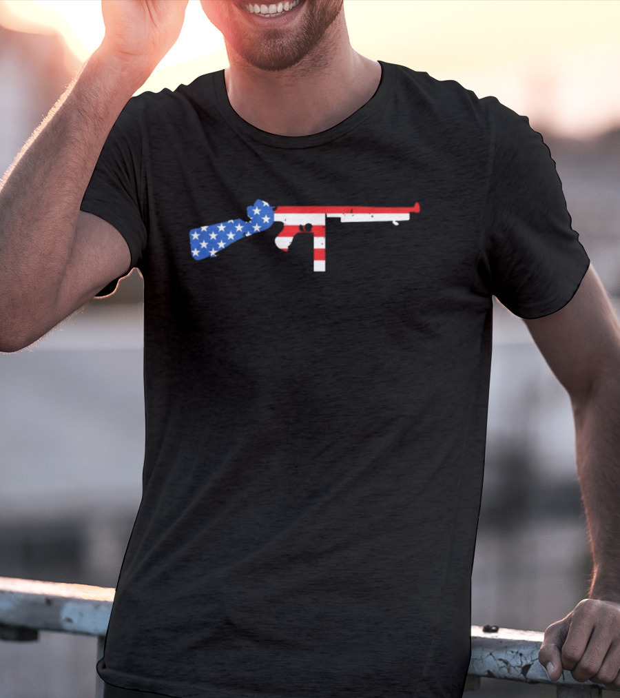 Thompson Gun American Flag Stars And Stripes T-Shirt