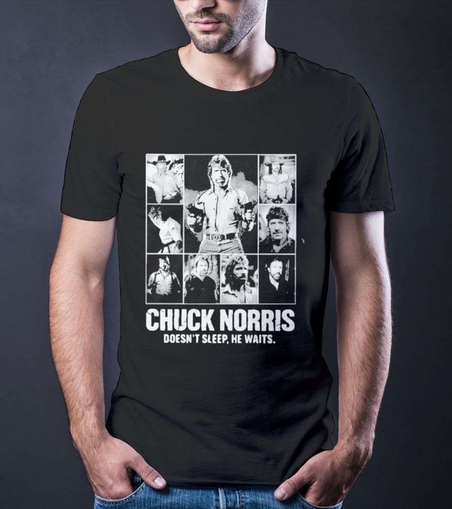 Chuck Norris Doesn't Sleep He Waits Iconic Photos Collage T-Shirt