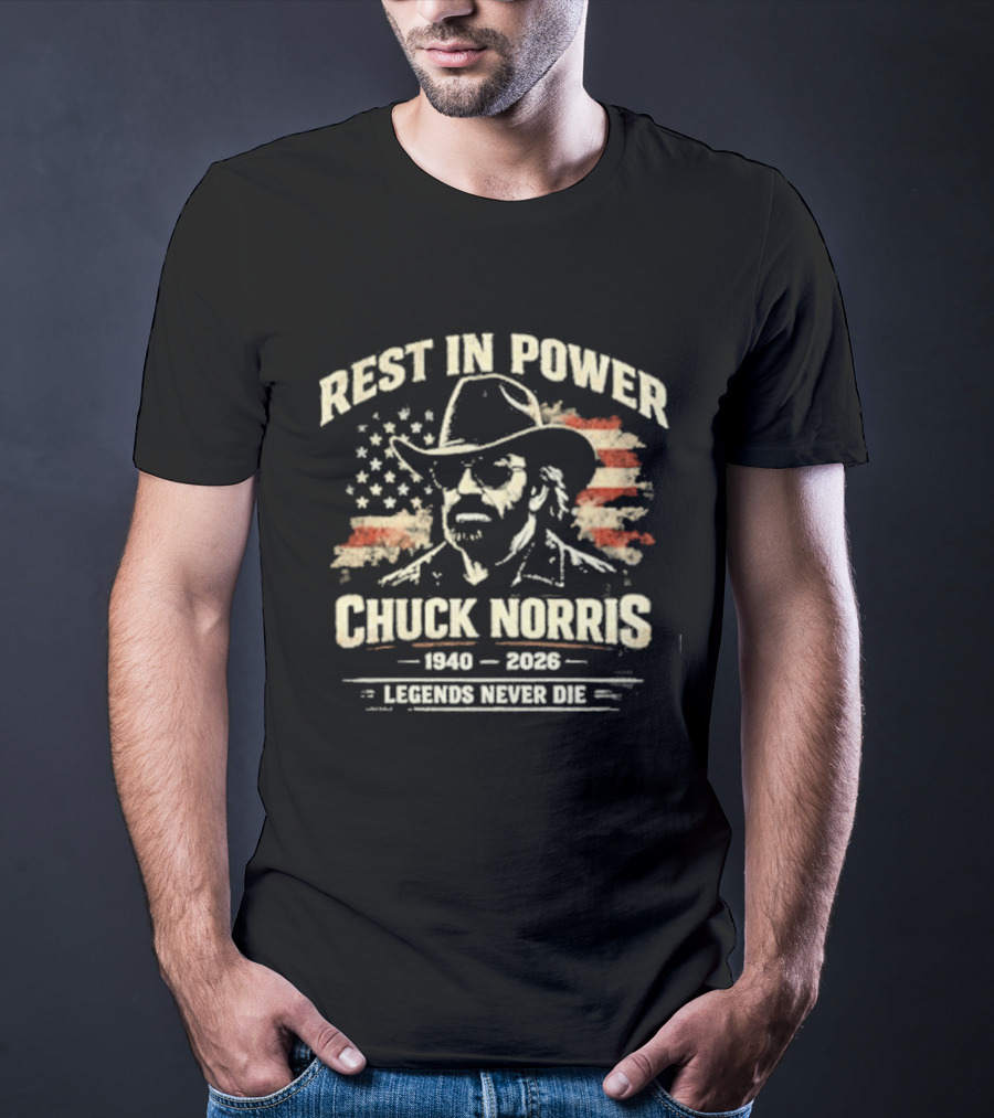 Rest In Power Chuck Norris 1940 2023 Legends Never Die American Flag T-Shirt