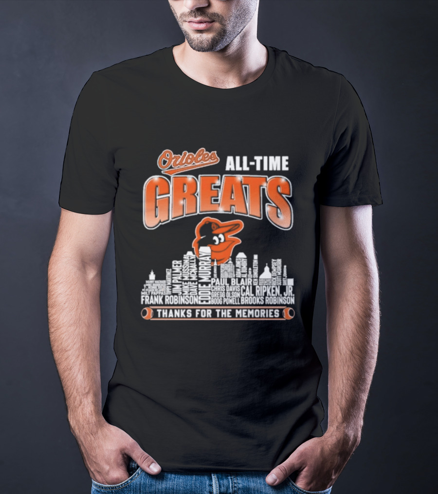 Orioles All Time Greats Thank You For The Memories City Skyline T-Shirt