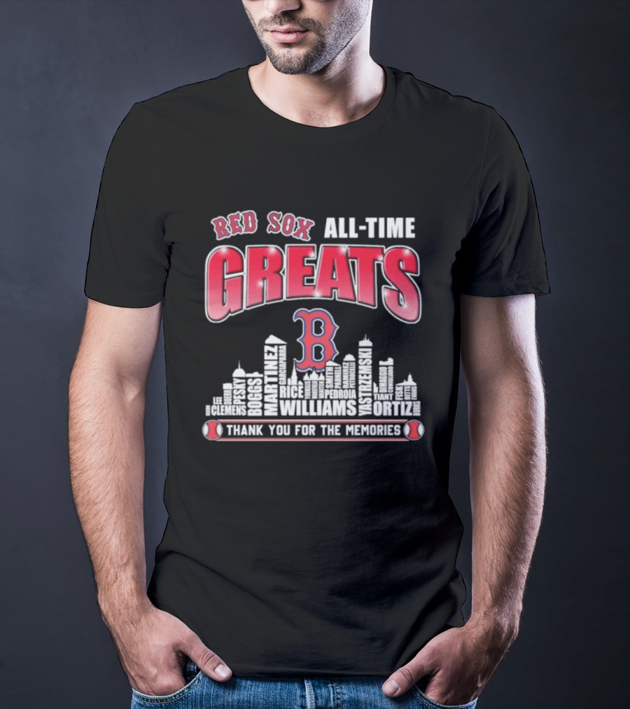 Red Sox All Time Greats Boston Skyline Williams Ortiz Thank You For The Memories T-Shirt
