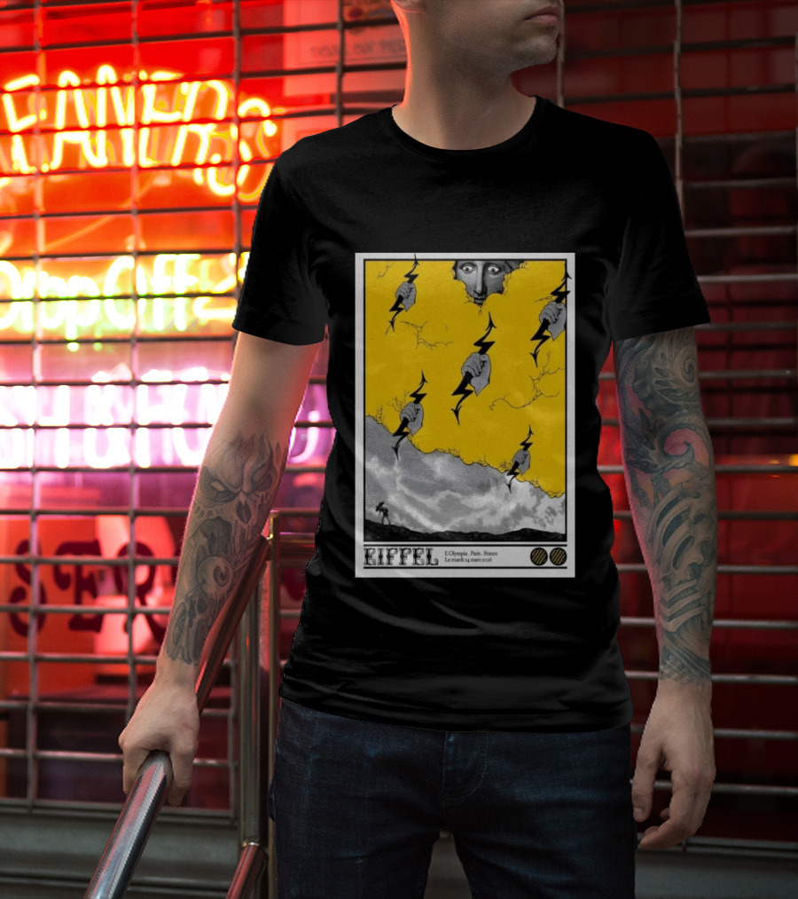 Eiffel L'Olympia Paris France Mar 24 2026 Lightning Cloud T-Shirt