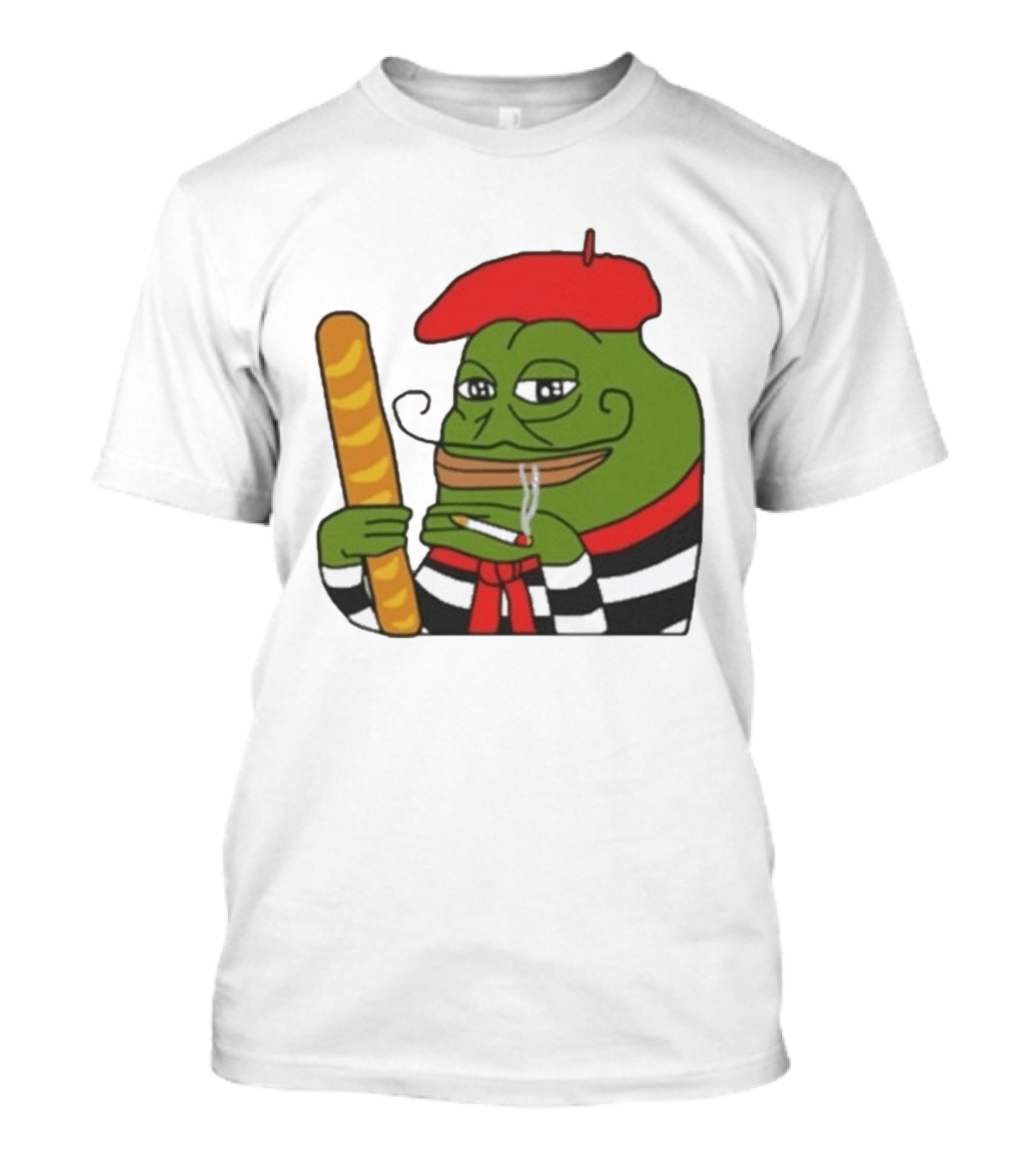 S French Pepe With Baguette And Cigarette Beret Comedy Meme T-Shirt