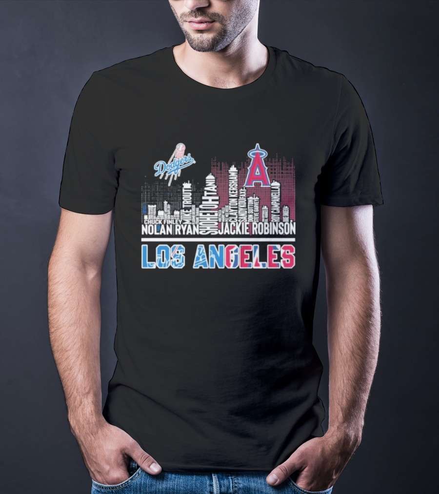 Los Angeles Dodgers Angels Skyline Typography City Baseball Fans T-Shirt
