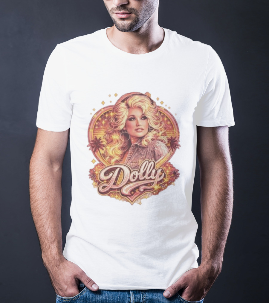 Dolly Parton Retro Vintage Style With Heart And Palm Trees T-Shirt