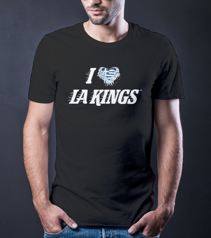 I Love LA Kings Greek Flag Heart Symbol NHL Fans T-Shirt
