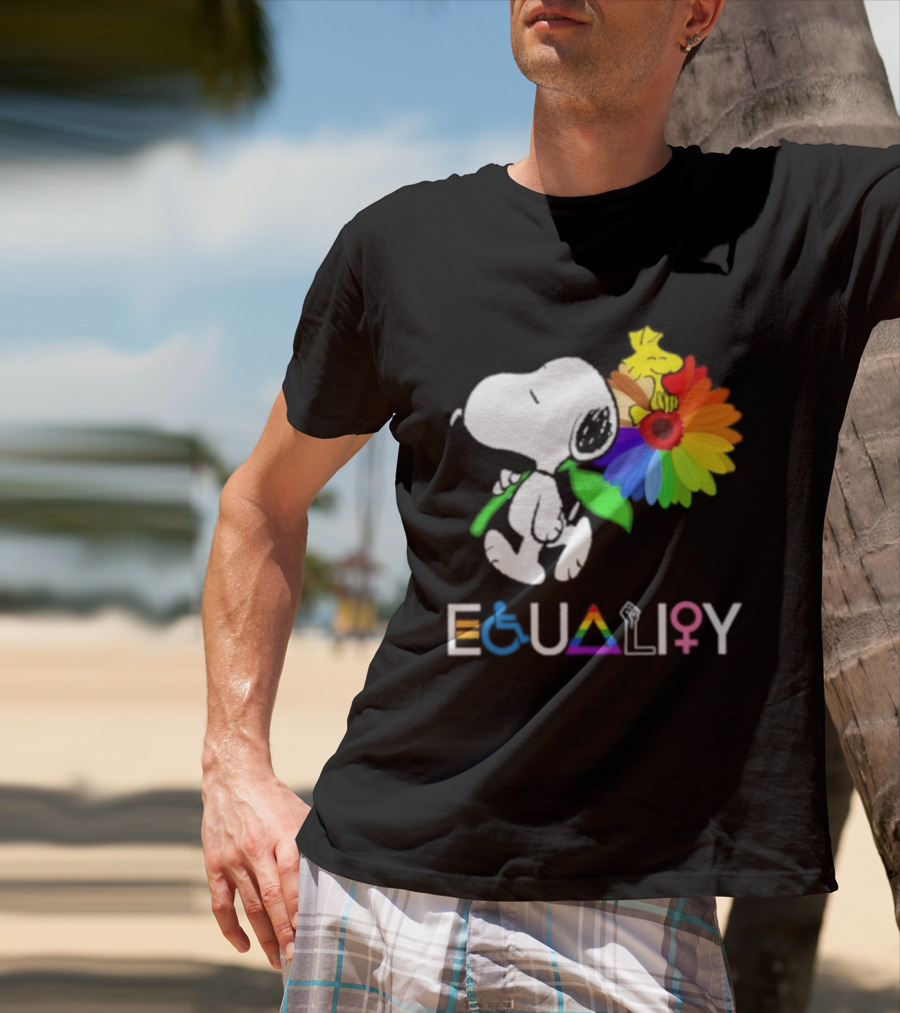 Snoopy Flower Equality Rainbow LGBTQ+ Inclusivity T-Shirt