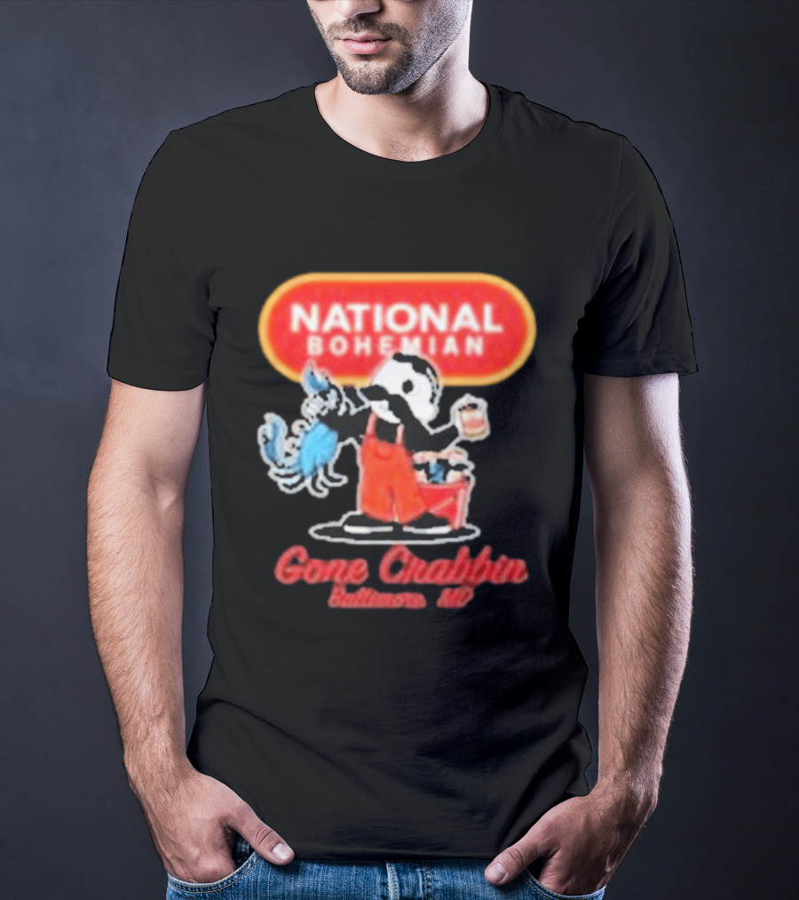 National Bohemian Beer Gone Crabbin' Baltimore MD Mr. Boh With Crab And Beer T-Shirt