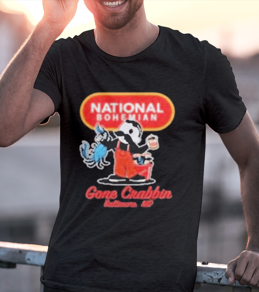 National Bohemian Beer Gone Crabbin' Baltimore MD Mr. Boh With Crab And Beer T-Shirt