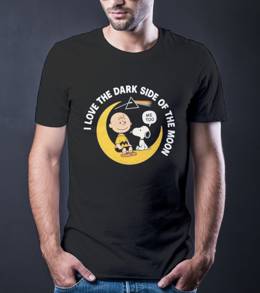 Peanuts I Love The Dark Side Of The Moon Charlie Brown Snoopy Woodstock Moon Prism T-Shirt
