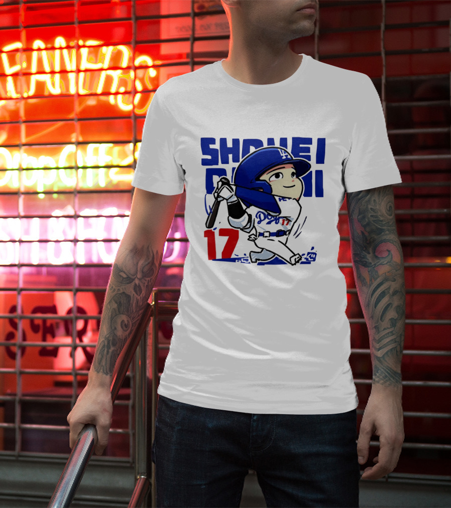 Shohei Ohtani Los Angeles Dodgers Cartoon Major League Baseball Number 17 T-Shirt